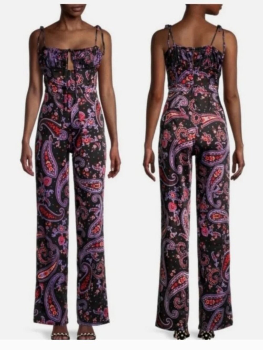Danielle Bernstein $99 MSRP Black and Purple Jumpsuit with Wide-Leg And Pockets